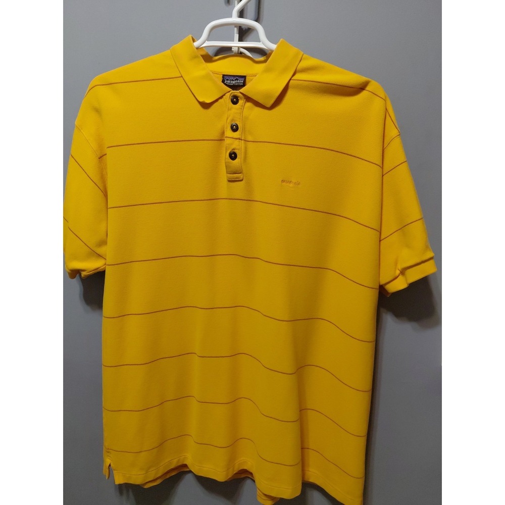 Patagonia Organic Cotton Mens XXL Polo Shirt 1/4 Button Striped Short Sleeve